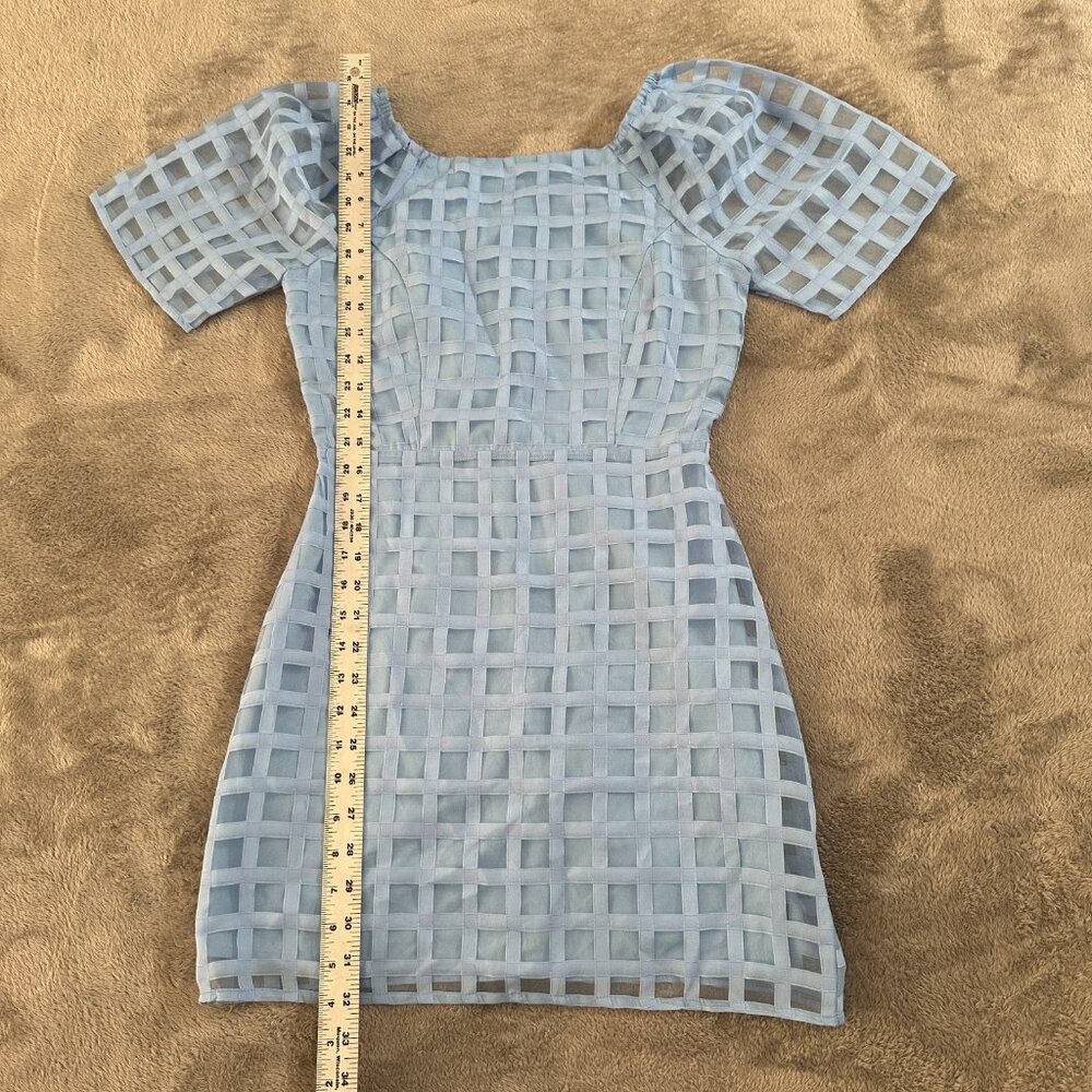 NWT Lost + Wander Baby Blue Grid Mini Dress XS Short Sleeve - Picture 3 of 7